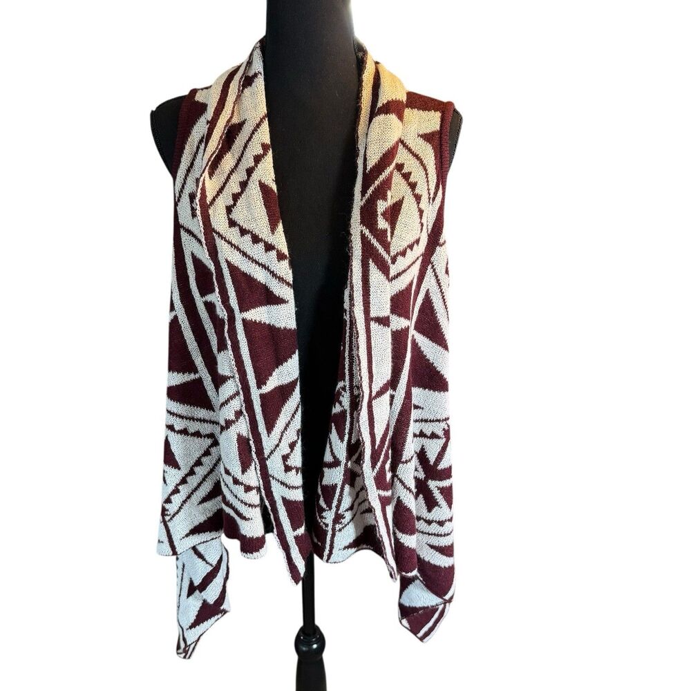 Sweater Vest Womens One Size Aztec Long Knit Duster Maroon‎ Black Pronto Western